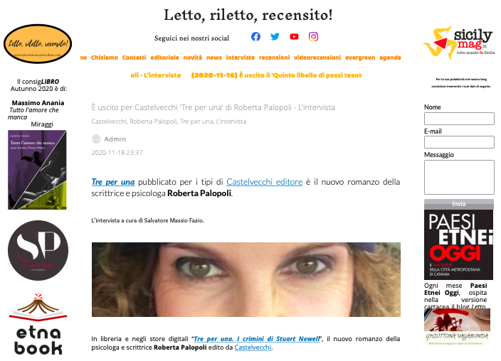 SMF per Letto, riletto, recensito! – È uscito per Castelvecchi ‘Tre per una’ di Roberta Palopoli – L’intervista