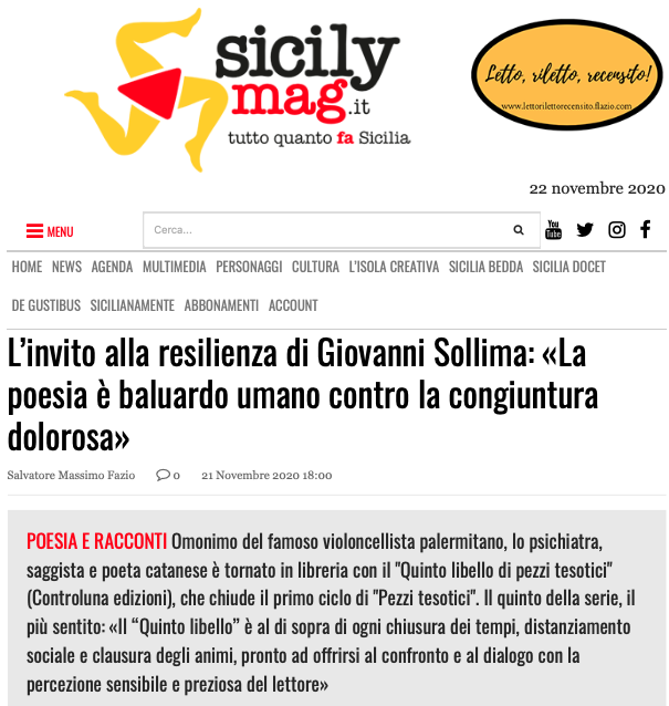 SMF per SicilyMag – L’invito alla resilienza di Giovanni Sollima: «La poesia è baluardo umano contro la congiuntura dolorosa»