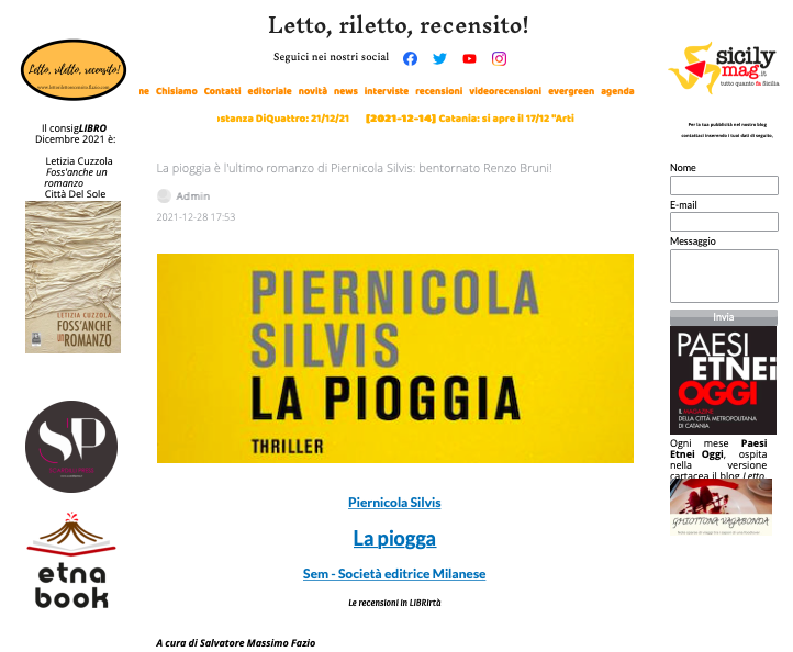 SMF per Letto, riletto, recensito! – La pioggia è l’ultimo romanzo di Piernicola Silvis: bentornato Renzo Bruni!