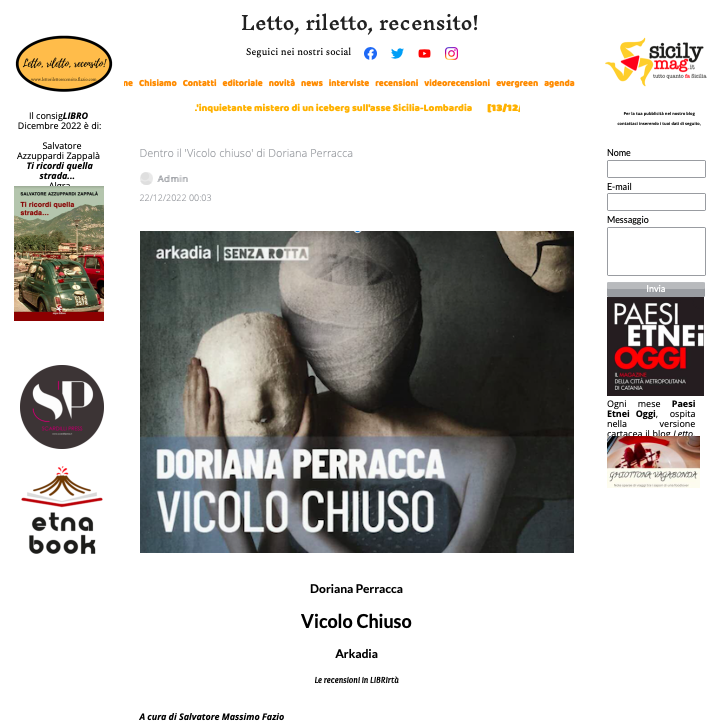 SMF per #LRR – Dentro il ‘Vicolo chiuso’ di Doriana Perracca – Recensione