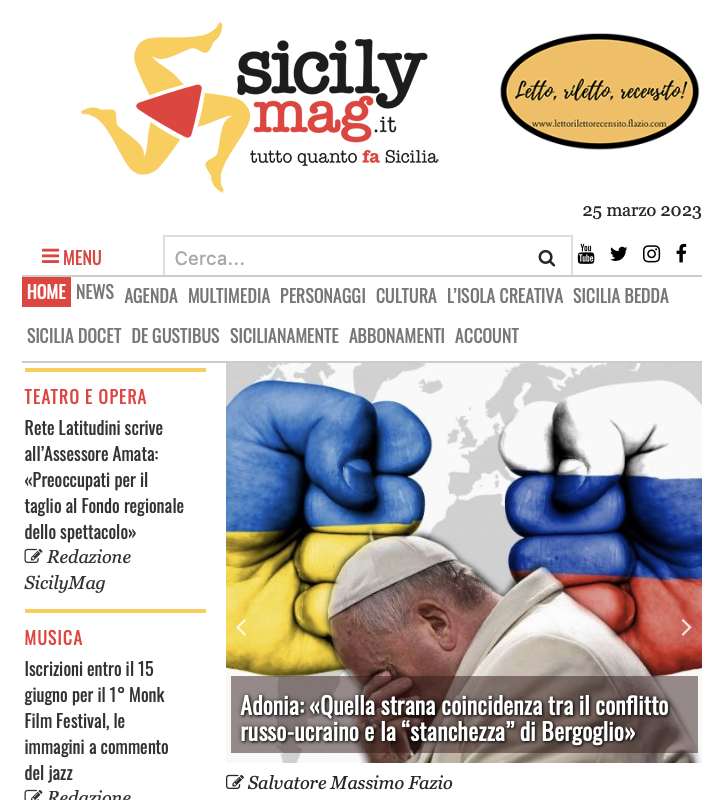 SMF per SicilyMag – Adonia: «Quella strana coincidenza tra il conflitto russo-ucraino e la “stanchezza” di Bergoglio» – Intervista a Fernando Massimo Adonia