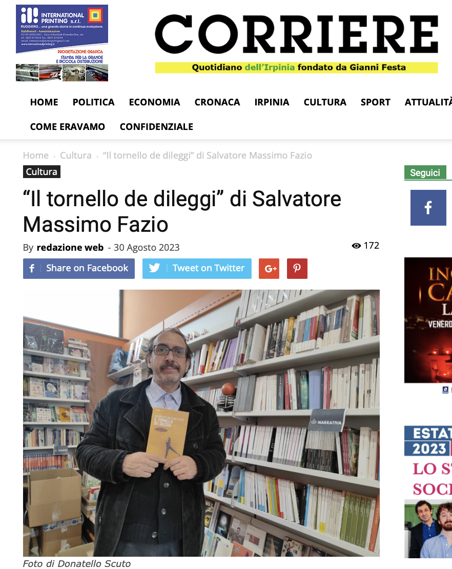 SMF sul Corriere dell’Irpinia – “Il tornello dei dileggi” di Salvatore Massimo Fazio – Recensione