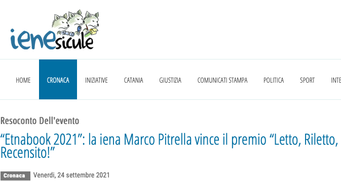 SMF su Le iene sicule – “Etnabook 2021”: la iena Marco Pitrella vince il premio “Letto, Riletto, Recensito!”