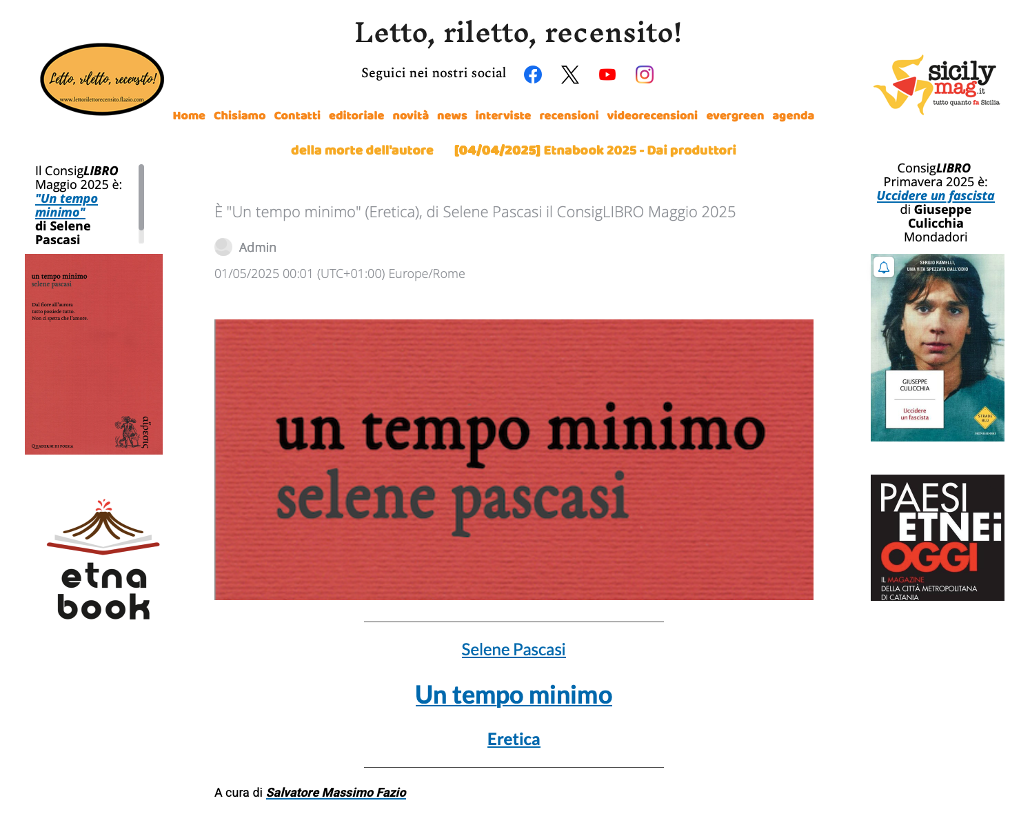 SMF per LRR – È “Un tempo minimo” (Eretica), di Selene Pascasi il ConsigLIBRO Maggio 2025